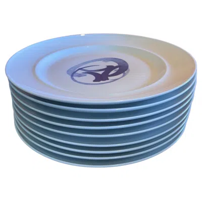 Pre-owned Bing & Grøndahl Set Of Nine Blue Koppel Porcelain Dinner Plates By Bing & Grondahl