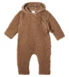 Binibamba Baby Hooded Wool Teddy Onesie In Brown