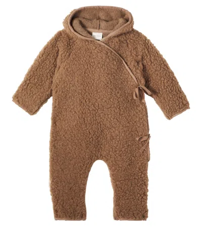 Binibamba Baby Hooded Wool Teddy Onesie In Brown