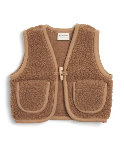 Binibamba Kids' Merino Wool Gilet In Brown