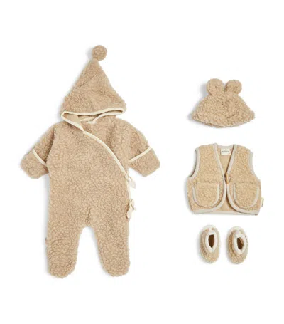 Binibamba Babies' Wool All-in-one, Gilet, Hat And Booties Hamper Set In Brown