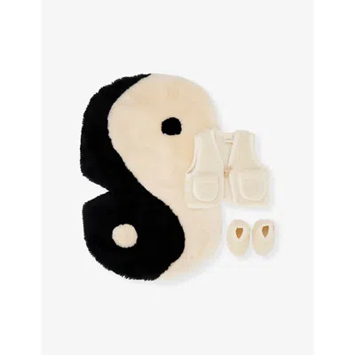 Binibamba Babies' Yin Yang Three-piece Sheepskin Set 0 In Brown