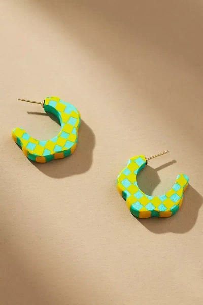 Binky And Lulu Flower Mini Hoop Earrings In Green