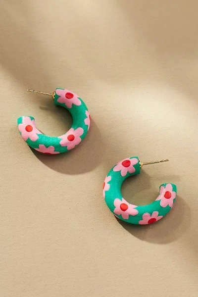 Binky And Lulu Mini Printed Hoop Earrings In Blue