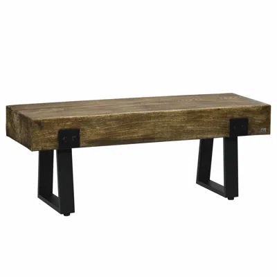 Binned Garden Bench With Metal Legs, Rustic Wood Effect Concrete Entryway Bench, End Of Bed Bench, Indoor O In Brown