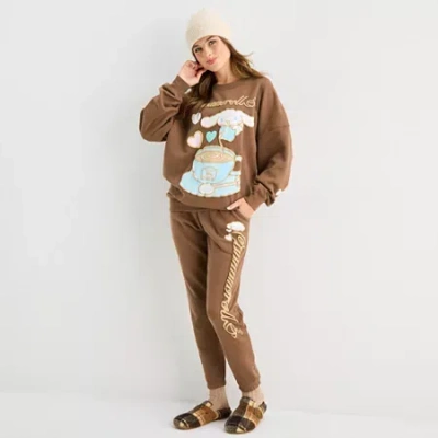 Bio Cinnamoroll Jogger Womens Juniors Cinched High Rise Hello Kitty Fleece Jogger Pant In Brown