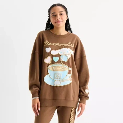 Bio Cinnamoroll Womens Juniors Crew Neck Long Sleeve Hello Kitty Sweatshirt In Brown