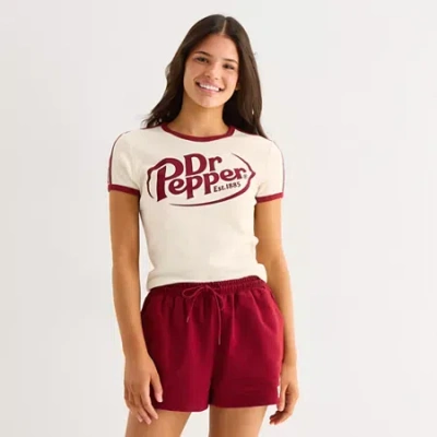 Bio Dr Pepper Baby Tee Womens Juniors Crew Neck Short Sleeve Graphic T-shirt In Red