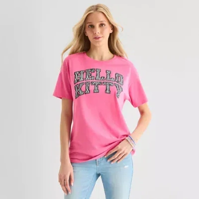 Bio Hello Kitty Zebra Boyfriend Tee Womens Juniors Crew Neck Short Sleeve Loose Fit Hello Kitty Graphic  In Pink