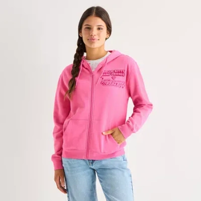 Bio Hk X Ppg Hoodie Womens Juniors Long Sleeve Hello Kitty Fleece Zipper Hoodie In Pink