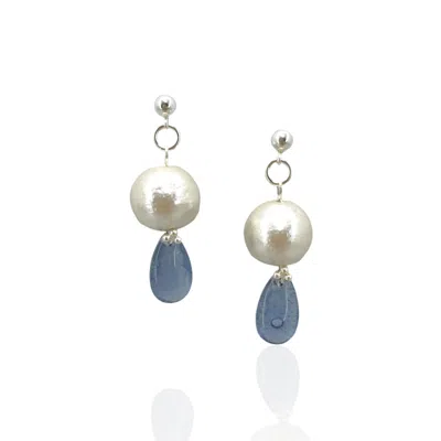 Bio-trimmings Women's Blue / Neutrals Miyuki Pearl Dangle Earrings Aegean