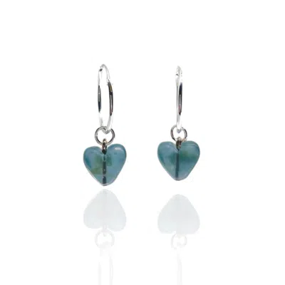 Bio-trimmings Women's Blue Sapphire Heart Silver Hoop Earrings In Gray