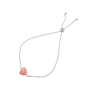 Bio-trimmings Women's Pink Rose Heart Adjustable Silver Bracelet In Metallic