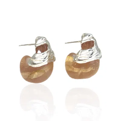 Bio-trimmings Women's Silver / Neutrals Galvani Silver Rose Bio-gem Hoops