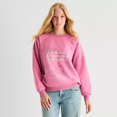 Bio Trust The Universe Fleece Womens Juniors Crew Neck Long Sleeve Sweatshirt In Pink