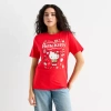 Bio Womens Crew Neck Long Sleeve Boyfriend Fit Hello Kitty Juniors Graphic T-shirt In Red