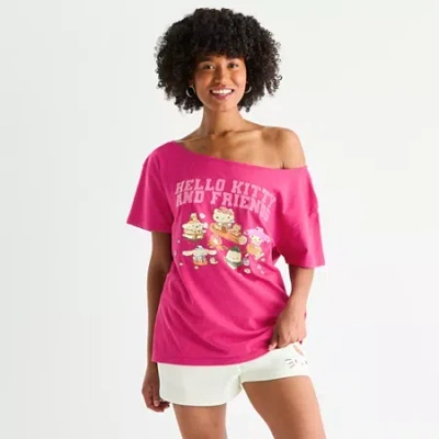 Bio Womens Juniors Boat Neck Short Sleeve Regular Fit Hello Kitty Graphic T-shirt In Red