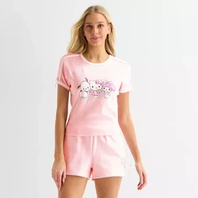 Bio Womens Juniors Crew Neck Short Sleeve Regular Fit Hello Kitty Graphic T-shirt In Pink