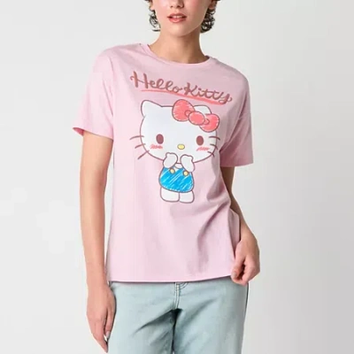 Bio Womens Juniors Crew Neck Short Sleeve Regular Fit Hello Kitty Graphic T-shirt In Purple