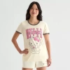 Bio Womens Juniors Crew Neck Short Sleeve Regular Fit Hello Kitty Graphic T-shirt In Sand