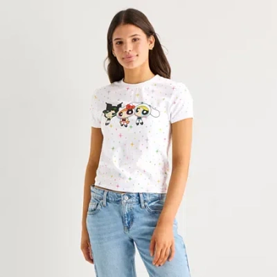 Bio Womens Juniors Short Sleeve Hello Kitty X Powerpuff Girls Graphic T-shirt In White
