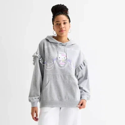 Bio Womens Long Sleeve Hello Kitty Fleece Hoodie In Gray