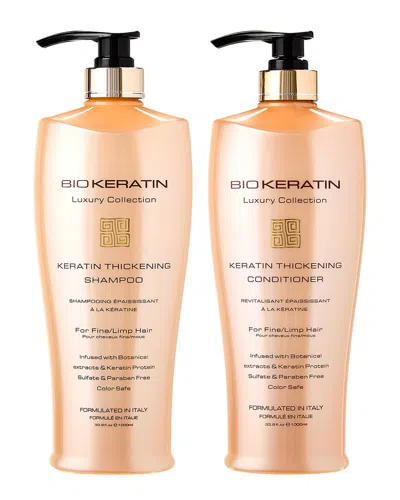 Biokeratin Unisex 33.8oz & 33.4oz Bk Luxury Keratin Thickening Shampoo & Conditioner In White