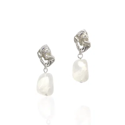 Bio-trimmings Women's White Carrara Drop Earrings - Cloud/silver