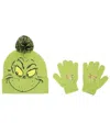 Bioworld Big Boys 2-piece Rib Knit Grinch Hat And Matching Glove Set In Green