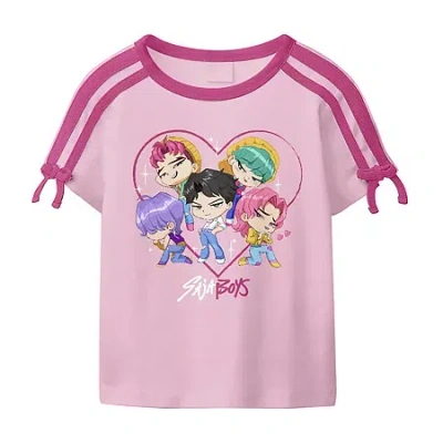 Bioworld Big Kid Girls Round Neck Short Sleeve Regular Fit Kpop Demon Hunters Graphic T-shirt In Pink