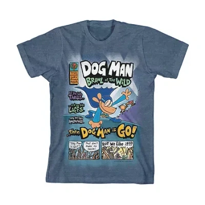 Bioworld Dog Man Little & Big Kid Boys Crew Neck Short Sleeve Regular Fit Graphic T-shirt In Blue