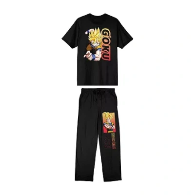 Bioworld Dragon Ball Mens Crew Neck Short Sleeve 2-pc. Pajama Set In Black