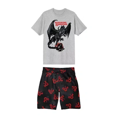 Bioworld Dungeons And Dragons Mens Crew Neck Short Sleeve 2-pc. Pajama Set In Gray