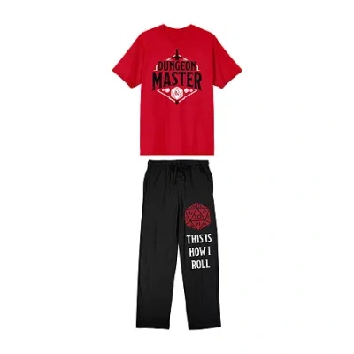 Bioworld Dungeons And Dragons Mens Crew Neck Short Sleeve 2-pc. Pajama Set In Red