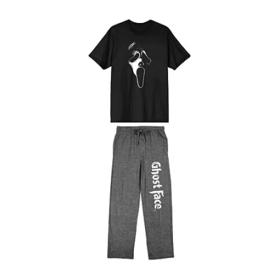 Bioworld Ghostface Mens Crew Neck Short Sleeve 2-pc. Pajama Set In Gray