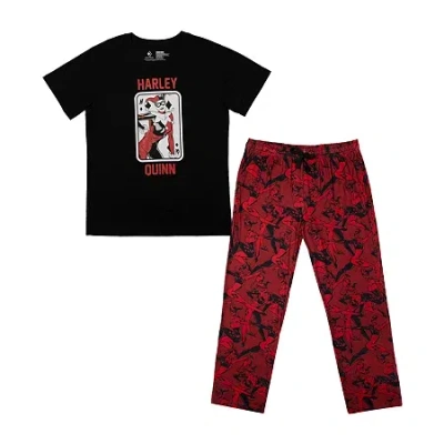 Bioworld Harley Quinn Womens Plush Crew Neck Short Sleeve 2-pc. Pajama Set In Multi