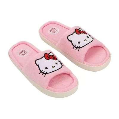 Bioworld Hello Kitty Womens Hello Kitty Faux Fur Trim Slip-on Slippers In Pink
