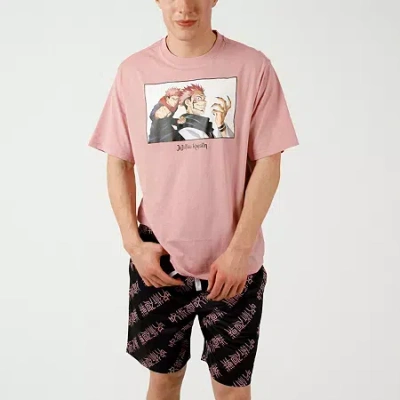 Bioworld Jujutsu Kaisen Mens Crew Neck Short Sleeve 2-pc. Pajama Set In Pink