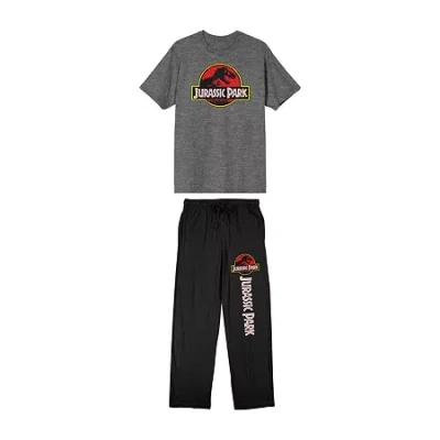 Bioworld Jurassic Park Mens Crew Neck Short Sleeve 2-pc. Pajama Set In Gray