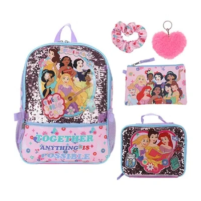 Bioworld Kids' Licensed Disney Princesses 5-piece Backpack Set In Pink