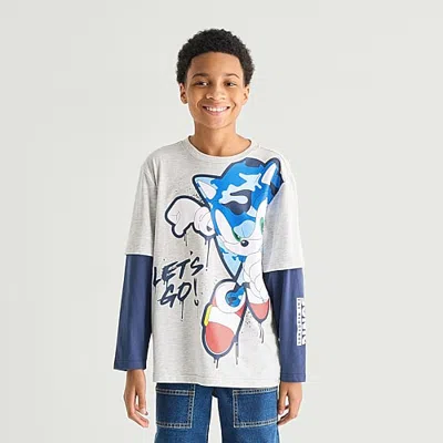 Bioworld Little & Big Kid Boys Crew Neck Long Sleeve Regular Fit Sonic The Hedgehog Graphic T-shirt In Gray