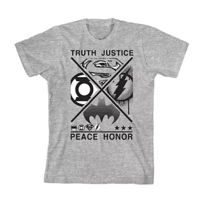 Bioworld Little & Big Kid Boys Crew Neck Short Sleeve Loose Fit Justice League Graphic T-shirt In Gray