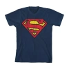 Bioworld Little & Big Kid Boys Crew Neck Short Sleeve Loose Fit Superman Graphic T-shirt In Blue