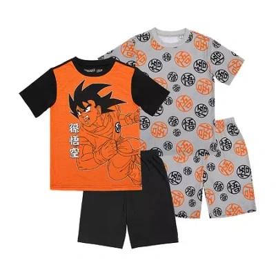 Bioworld Little & Big Kid Boys Dragon Ball Z Crew Neck Short Sleeve 4-pc. Pajama Set In Multi