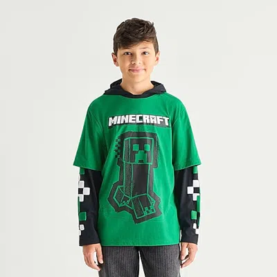Bioworld Little & Big Kid Boys Hooded Long Sleeve Regular Fit Minecraft Graphic T-shirt In Green