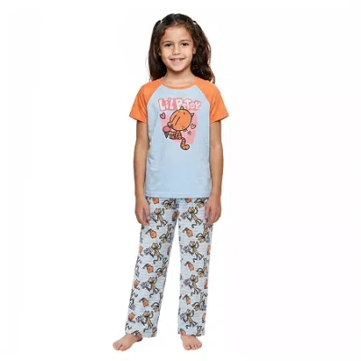 Bioworld Little & Big Kid Girls Crew Neck Short Sleeve 3-pc. Pajama Set In Blue