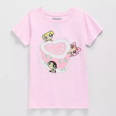 Bioworld Little & Big Kid Girls Crew Neck Short Sleeve Regular Fit Powerpuff Girls Graphic T-shirt In Pink