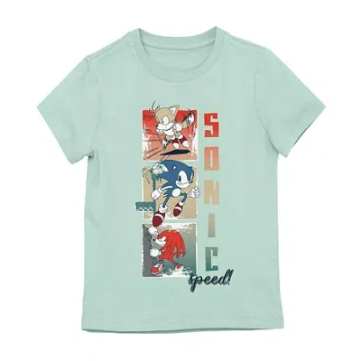 Bioworld Little & Big Kid Girls Crew Neck Short Sleeve Regular Fit Sonic The Hedgehog Graphic T-shirt In Green