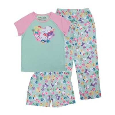 Bioworld Little & Big Kid Girls Hello Kitty Crew Neck Short Sleeve 3-pc. Pajama Set In Multi