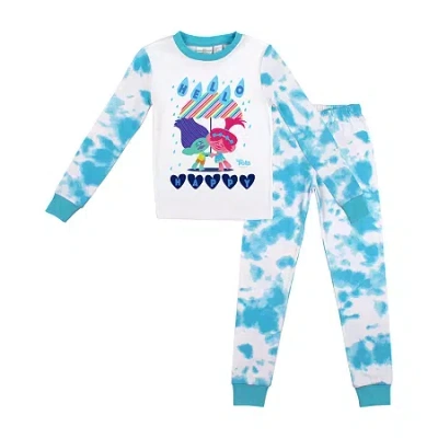Bioworld Little & Big Kid Girls Trolls Crew Neck Long Sleeve 2-pc. Pajama Set In Blue